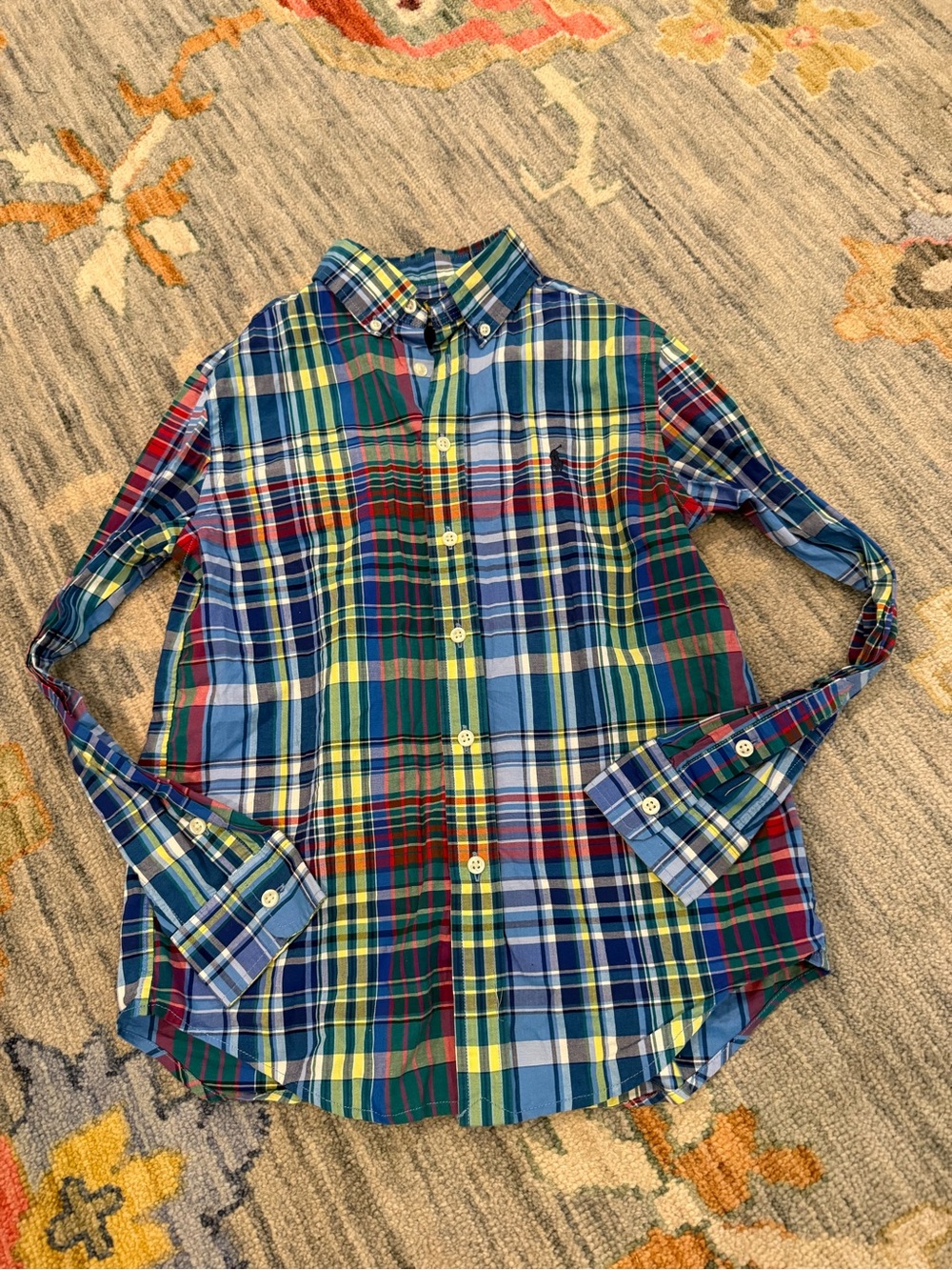 Ralph Lauren Button Down plaid long sleeve Shirt Boys Size Medium 10-12